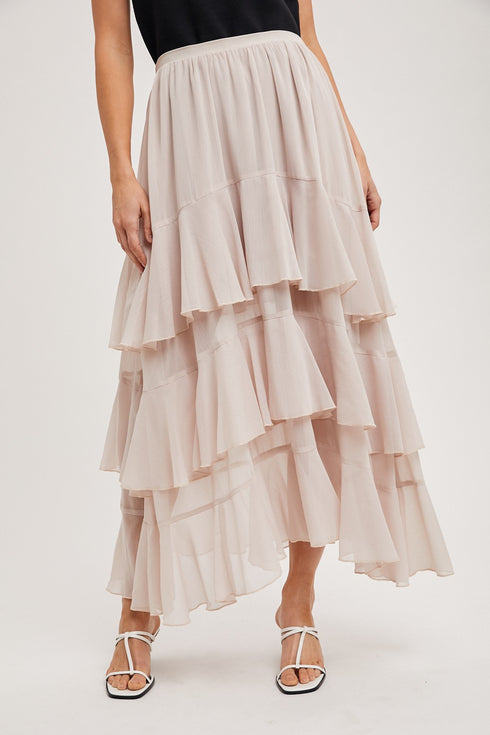 TIERED RUFFLE MAXI SKIRT